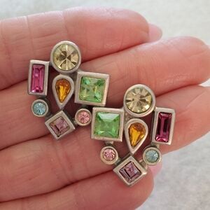 Crystal Stud Pierced Post Earrings Multicolored stone